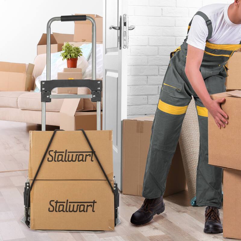 Dolly Cart with Collapsible Handle - Folding Hand Truck with 330lb Capacity - Foldable Cart with Wheels by Stalwart