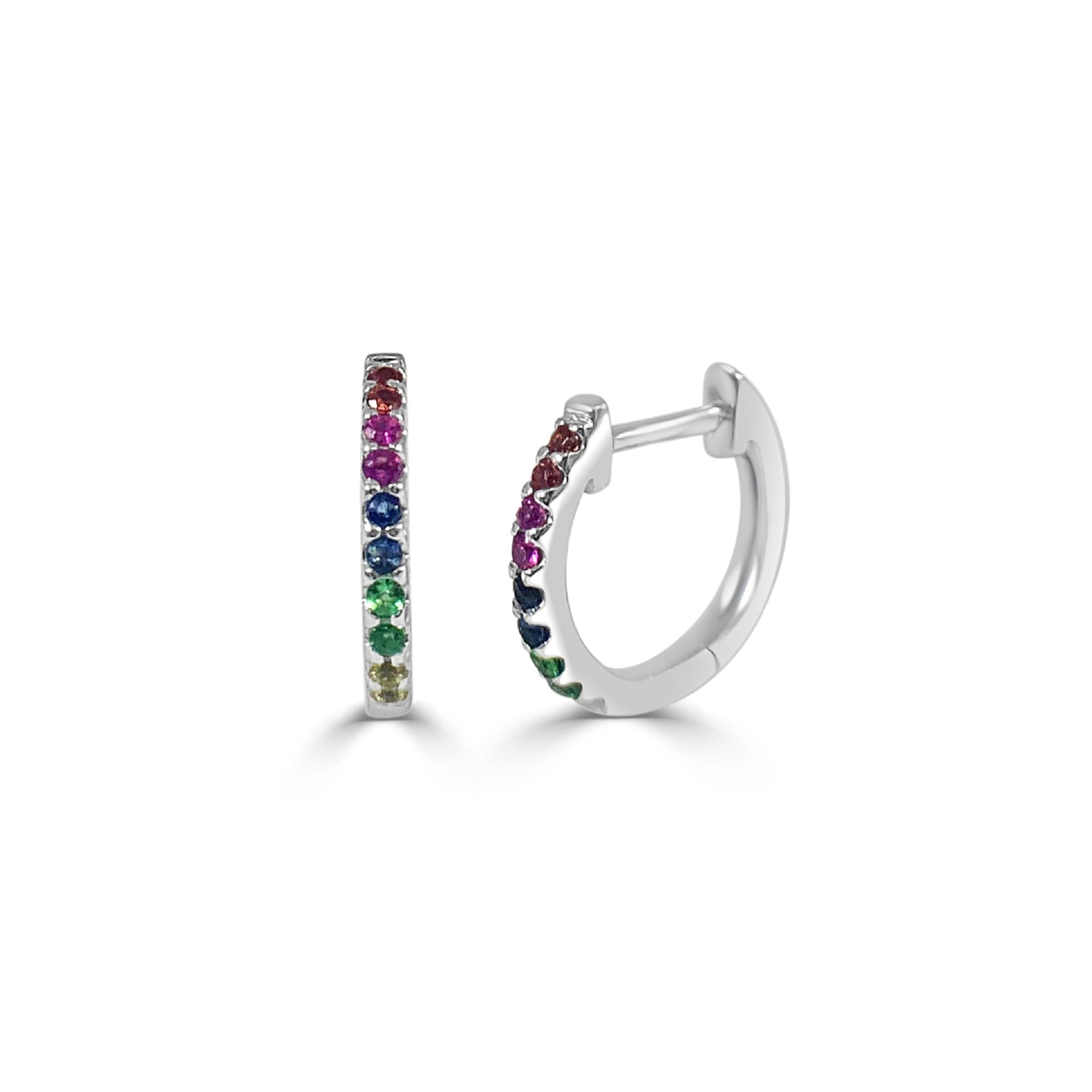 Shop Rainbow Sapphire Huggie Earrings 14k Gold By Joelle