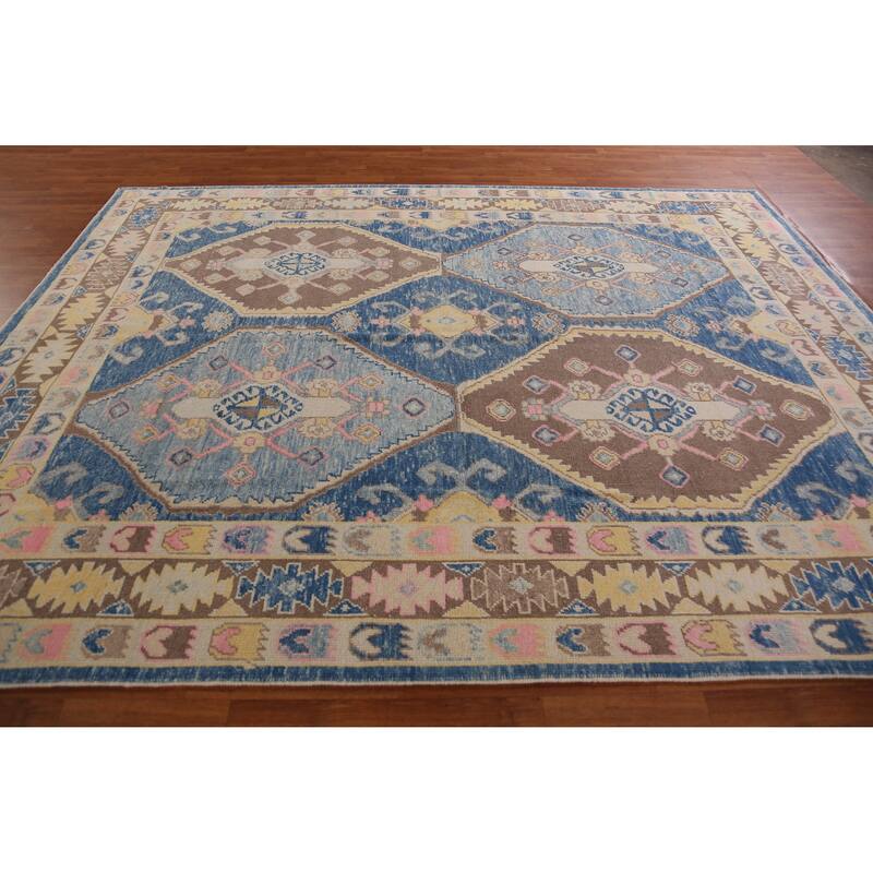 Hand Knotted Oriental 100% Wool Carpet Transitional Geometric Navy Blue & Blues Oushak Area Rug - 10' 9'' X 8' 4''