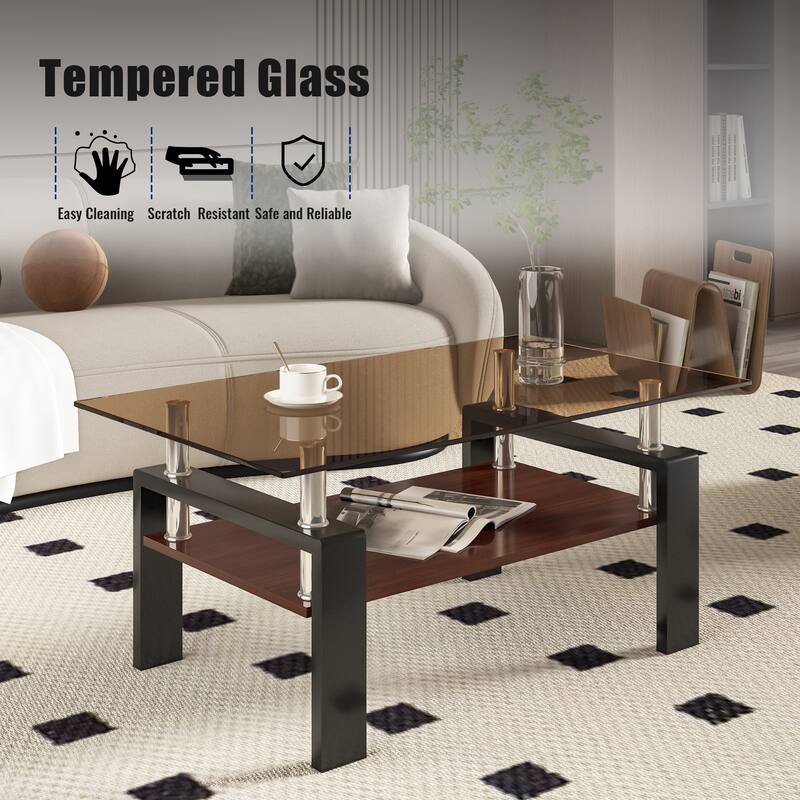 39x24'' Rectangle Coffee Table with Tempered Glass Tabletop for Living Room