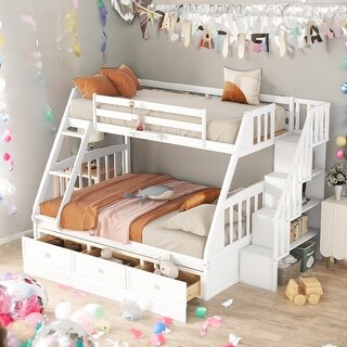 Detachable Design Twin-Over-Full Bunk Bed with Drawers,Ladder and Storage Staircase,Espresso