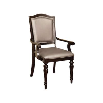 Set of 2 Transitional Arm Chairs with PVC and Dark Walnut Finish - 25.5" x 25" x 41.5"