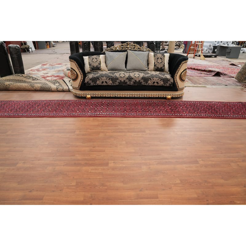 Hand Knotted Oriental 100% Wool Carpet Traditional Geometric Red Hossainabad Runner Rug - 31' 6'' X 2' 8''