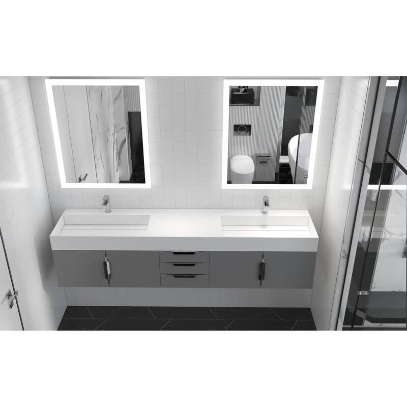 Amazon 84" Wall Mounted Double Bathroom Vanity Set w/ White Top
