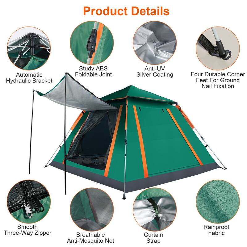 4-5 Person Pop-Up Camping Tent Instant Setup Waterproof Windproof - 84.65x84.65x53.54in