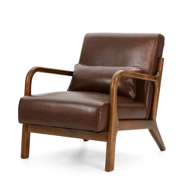 Glitzhome Set of 2 30.75"H Mid-Century Modern PU Leather Accent Chairs with Cushion - 25.75"W x 33.75"D x 30.75"H