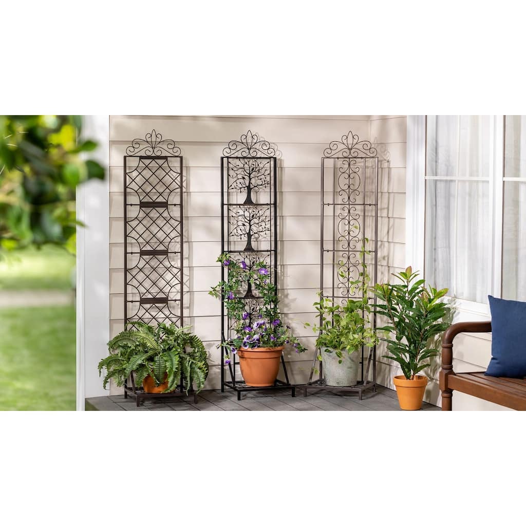 67 in. Metal Lattice Trellis with Planter Stand Tree of Life