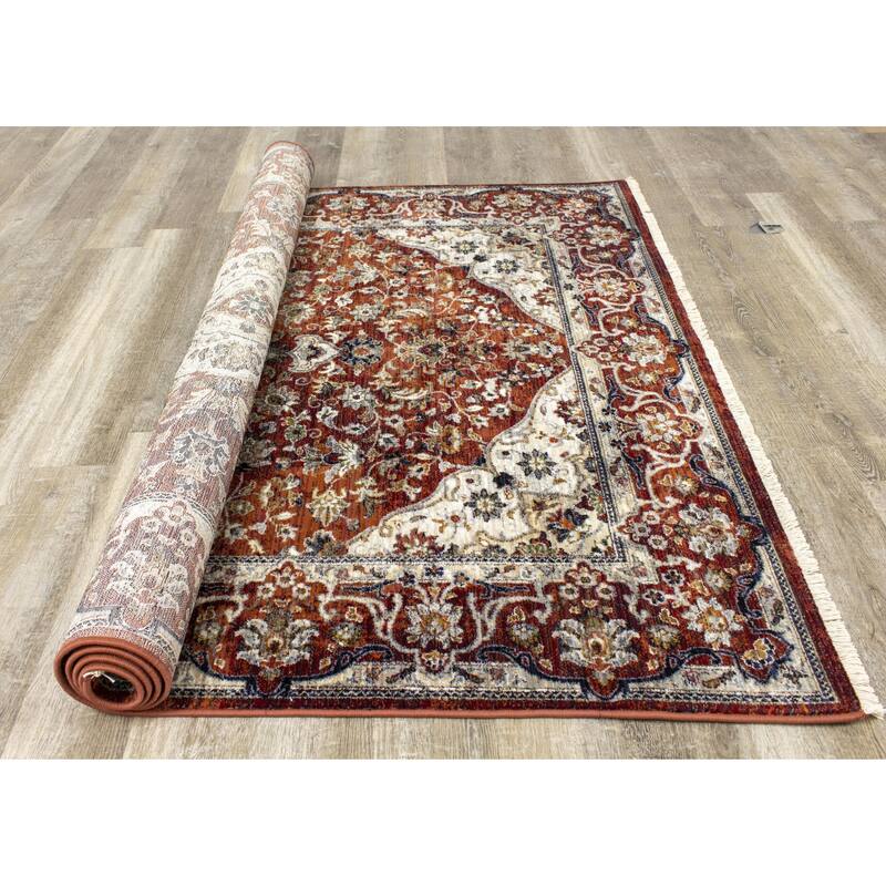Sydney Collection - Red/Cream Classic Border Rug