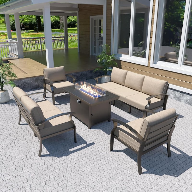 Aluminum Patio Furniture Set with FirePit Ottomans Swivel Chairs,Sectional Sofa with Thick Seat Cushions for Porch Garden