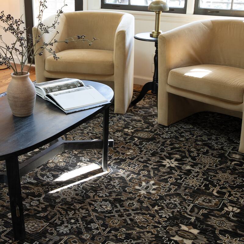 Adelaide Borderless Traditonal Charcoal//Tan Wool Blend Area Rug