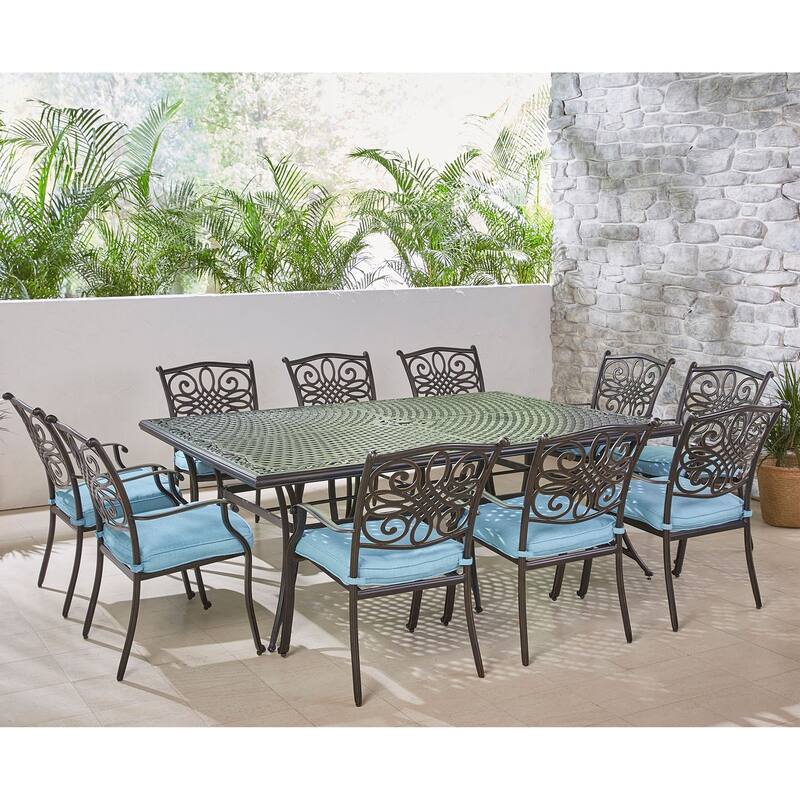 Hanover Traditions 11-Piece Dining Set in Blue with Ten Stationary Dining Chairs and an Extra-Long Dining Table