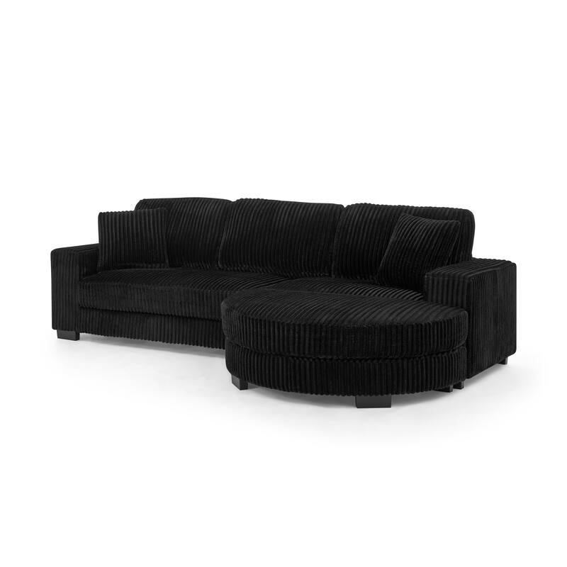 Anmytek Black Corduroy Tufted Sleeper Sectional Sofa L-Shaped Modular Convertible with Reversible Arc Footstool