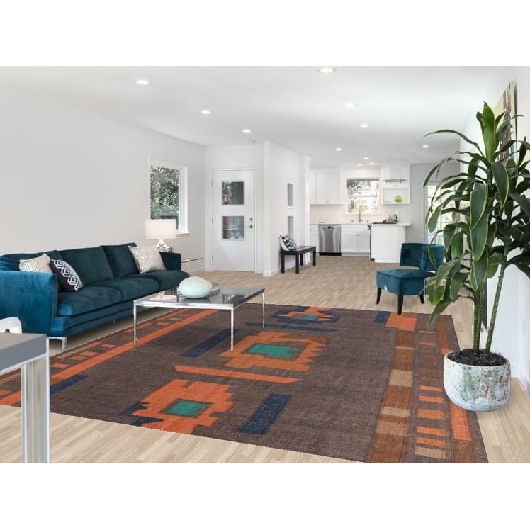 Hand Woven Oriental 100% Jute Carpet Southwestern Modern Greys & Charcoal Kilim Area Rug - 10' 0'' X 8' 7''