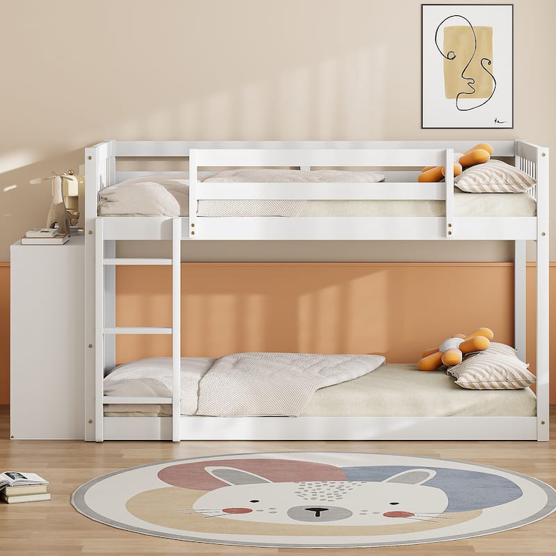 Twin over Twin / Full over Full Bunk Bed with 4 Drawers and 3 Shelves, Wooden Kids Storage Bed Frame with Ladder