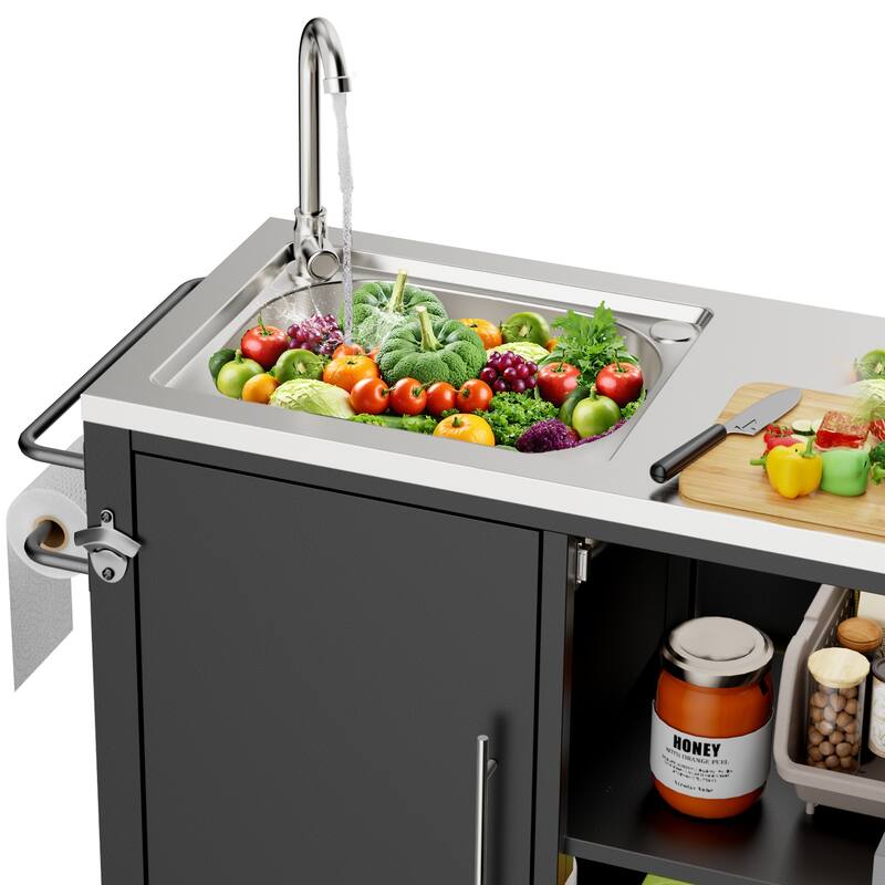 Outdoor Grill Table with Sink, Grill cart with 304 Stainless Steel Sink and Cabinet, Outdoor Grill cart,Outdoor cart