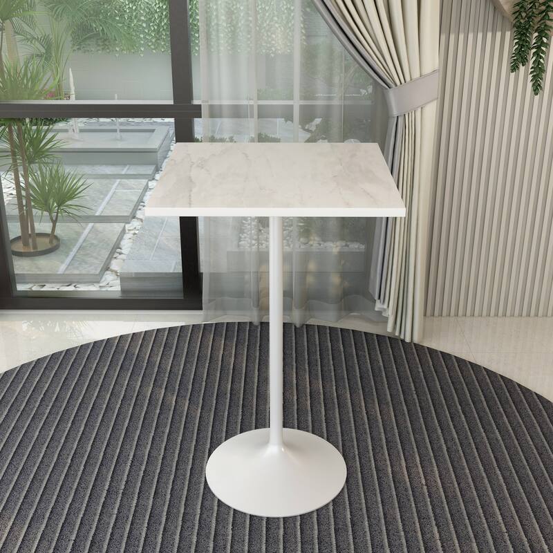 LeisureMod Verve Square Bar Dining Table with White Resin TableTop and White Steel Base for Kitchen & Dining Room