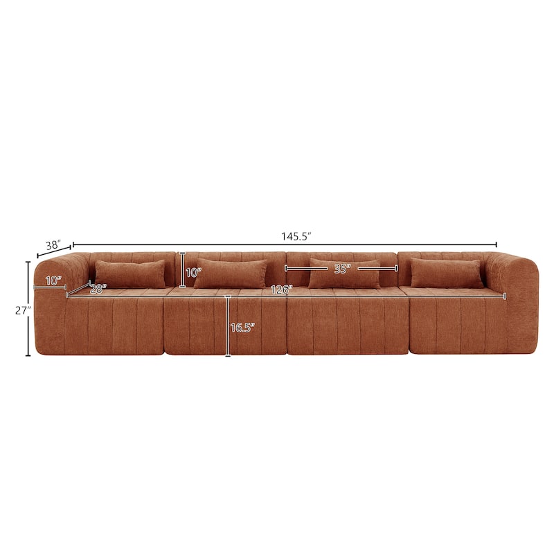 Christopher Knight Home - Modular Polyester Upholstered Sectional Sofa with 4-Piece Compressed Sponge - 145.5"