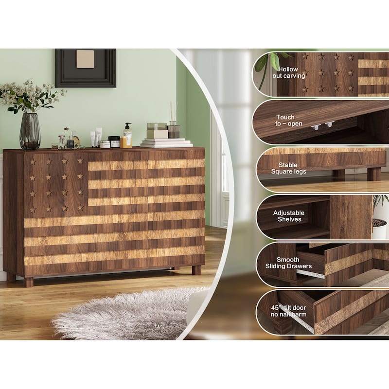 55" Buffet Sideboard Cabinet with Storage, Storage cabinet With Hand Carved Craftsmanship with 2 Drawers and 3 Doors