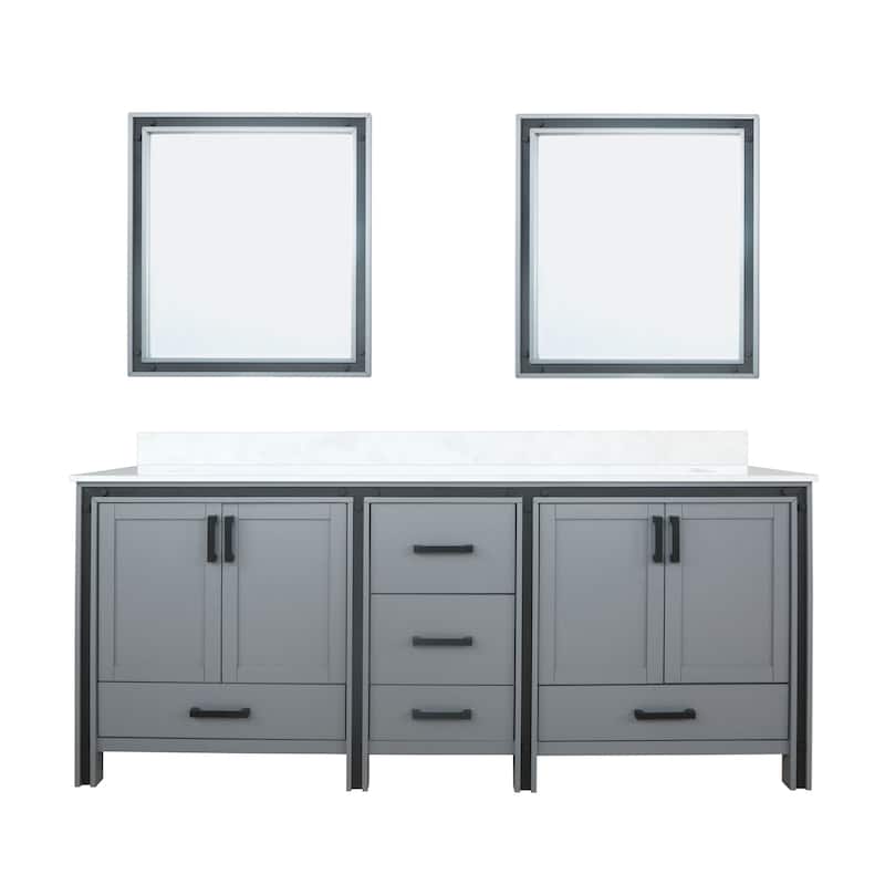 Ziva 80 in W x 22 in D White Double Bath Vanity, White Quartz Top and 30 in Mirrors - 80 Inch - Dark Grey