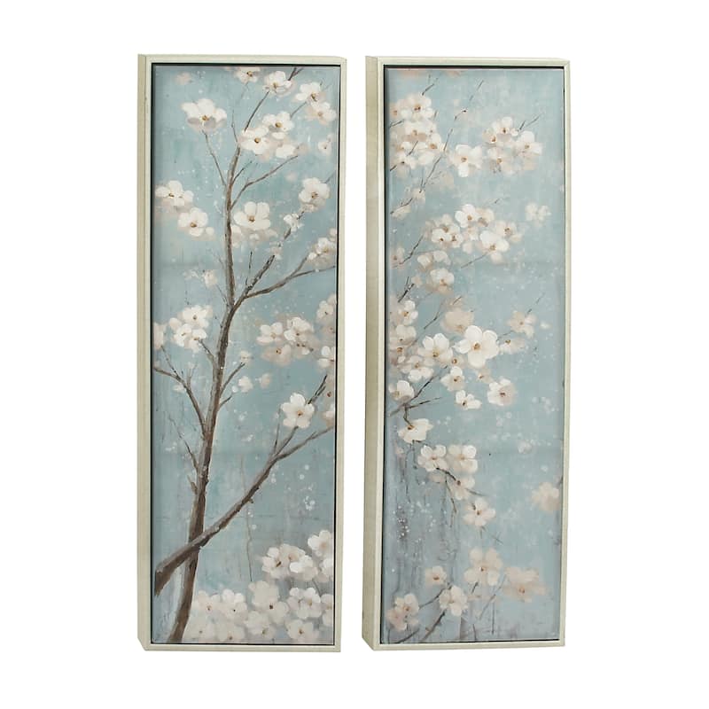 White Canvas Handmade Floral Framed Wall Art with Gold Frame