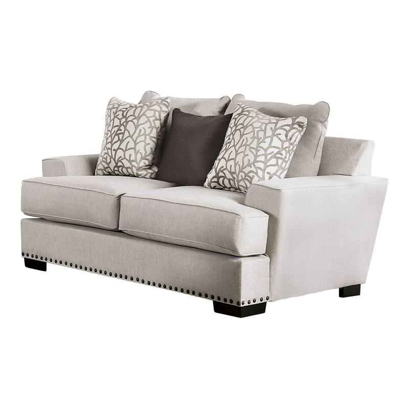Bule Transitional Light Grey Fabric Nailhead 2-Piece Living Room Set by Furniture of America