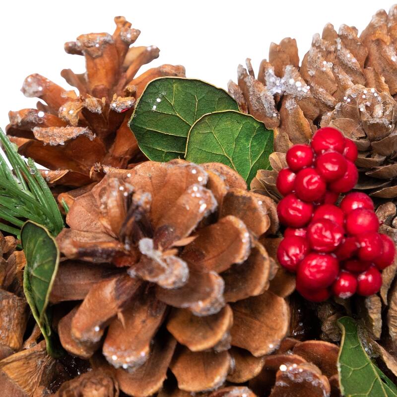 Frosted Pinecone and Red Berry Artificial Christmas Wreath - 13" - Unlit