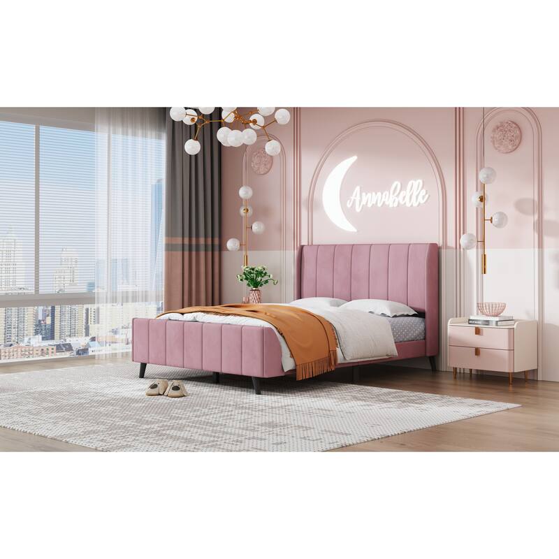 Full Upholstered Platform Bed in Velvet with Elegant Tufted Headboard, Support for 700lbs, and Open Underbed Storage