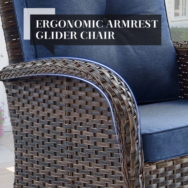 Outdoor Gliders Chair with Side Table Brown-Blue - Brown