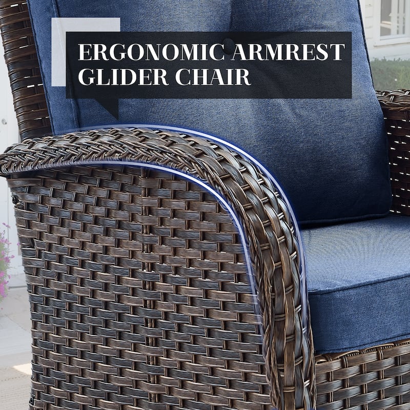Outdoor Swivel Rocking Chairs with Side Table - Brown