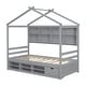 preview thumbnail 31 of 33, Elegant Twin House Bed Kids Bed with Roof Frame,Bedside Storage Shelves,Ladder and Guardrail
