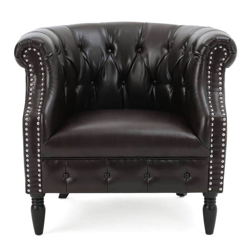 Roomfitters Tufted Upholstered Club Chair, Elegant Rolled-Arm Accent Armchair with Nailhead Trim for Living Spaces