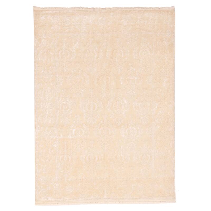 ECARPETGALLERY Hand-knotted Mirzapur Light Khaki Silk, Wool Rug - 5'7 x 7'9