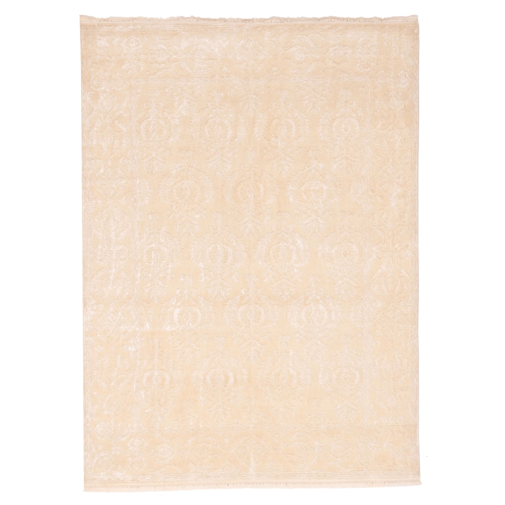 ECARPETGALLERY Hand-knotted Mirzapur Light Khaki Silk, Wool Rug - 5'7 x 7'9