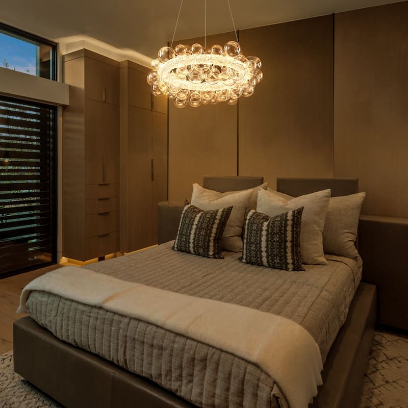 Crystal Bead LED Chandelier with Glass Globe, Adjustable