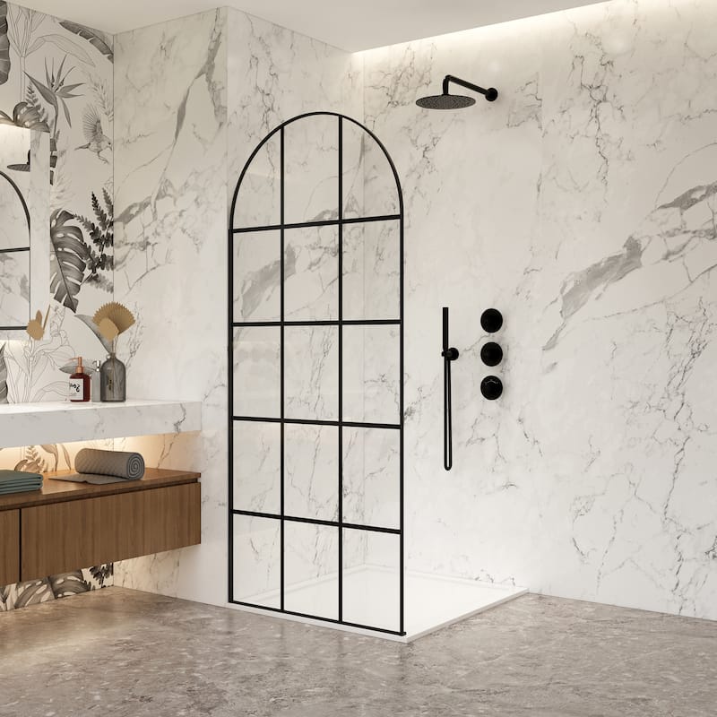 Aranaz Fixed Single Panel Framed Shower Door with Clear Glass - 34" W x 78" H