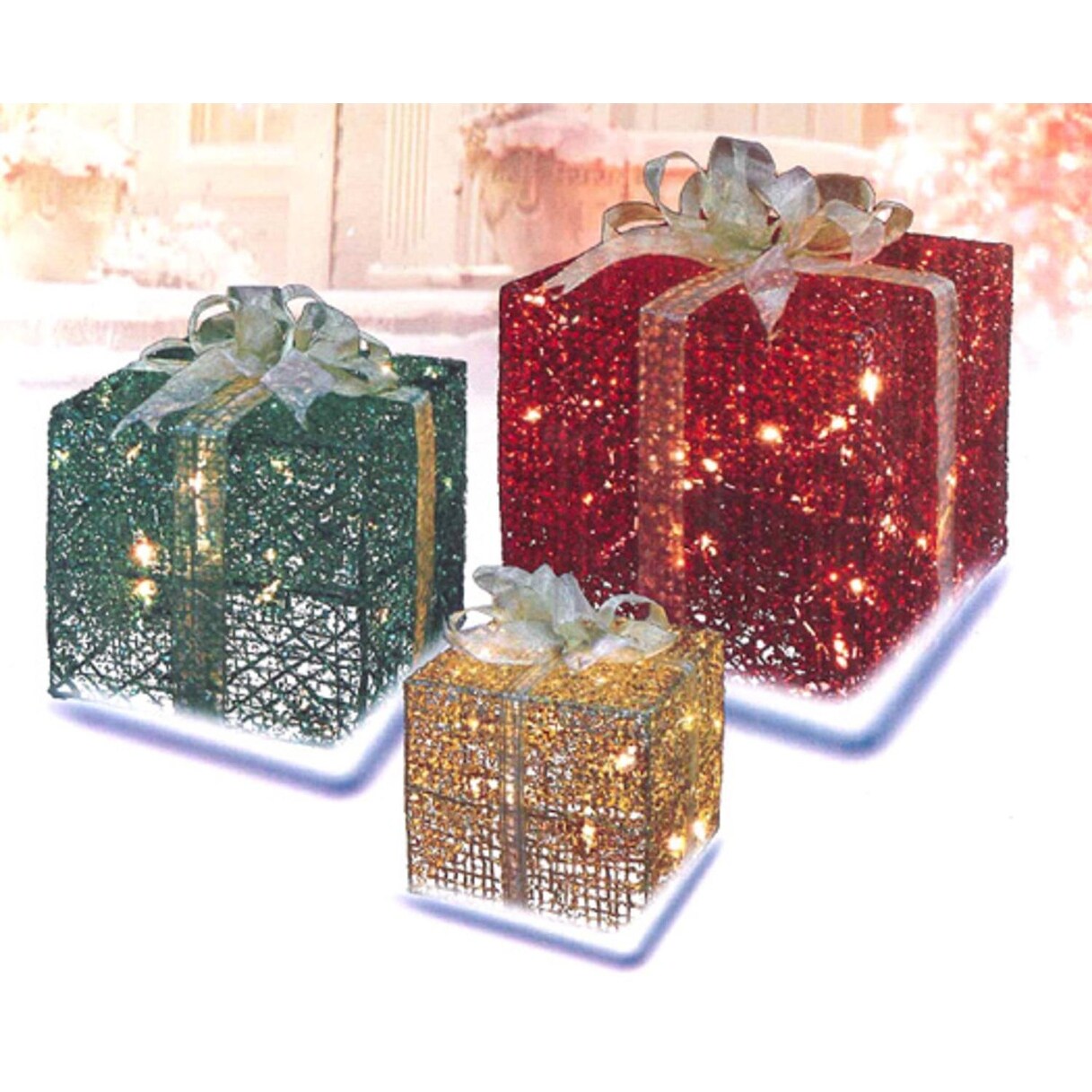 Shop 3 Piece Glittering Gift Box Lighted Christmas Yard Art