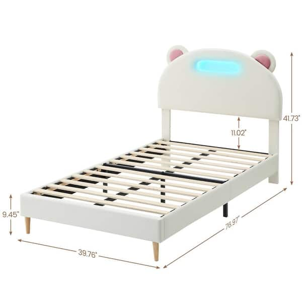 Cute Upholstered Platform Bed Frame with LED Lights and Headboard - On ...