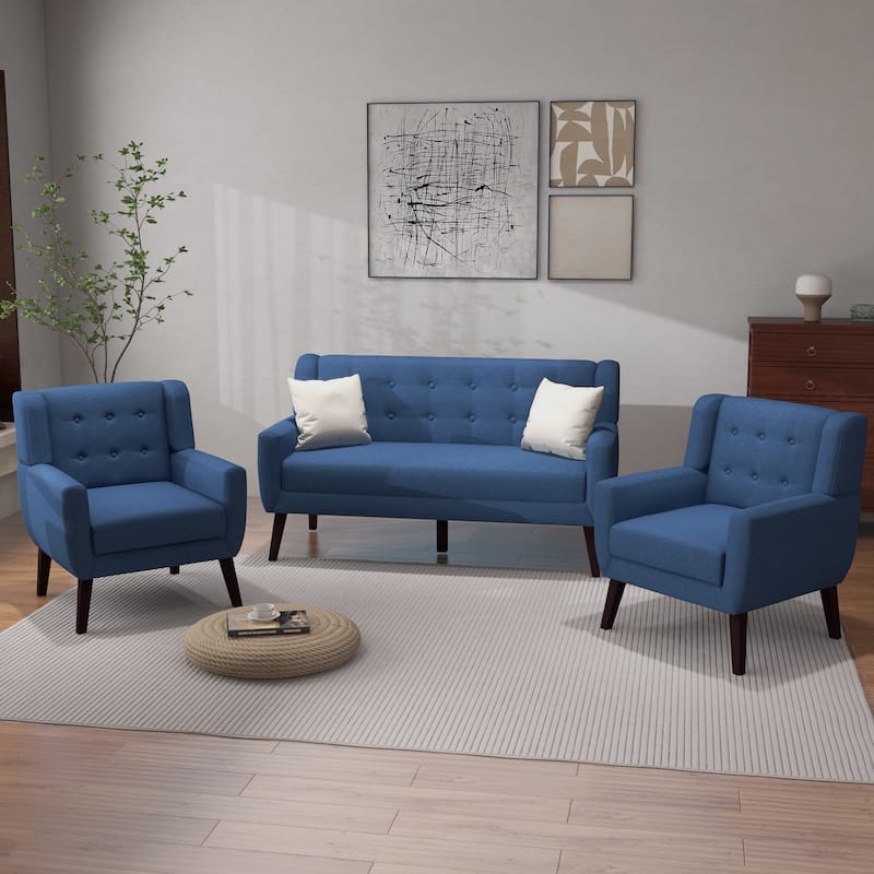 Cotton/ Linen Look Fabric Modern Accent Chair Armchair - Blue(Chair&Sofa Set)