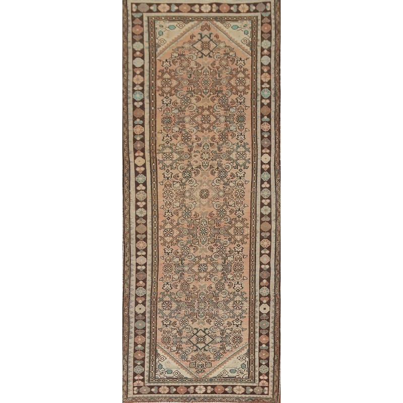 Hamedan Persian Vintage Runner Rug Hand-Knotted Wool Carpet - 3'5" x 9'11"