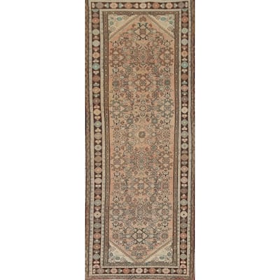 Hamedan Persian Vintage Runner Rug Hand-Knotted Wool Carpet - 3'5" x 9'11"