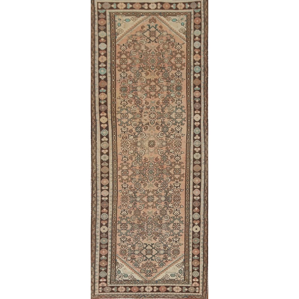 Hamedan Persian Vintage Runner Rug Hand-Knotted Wool Carpet - 3'5" x 9'11"