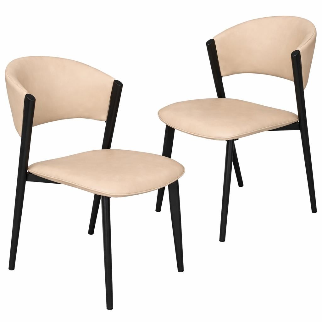 Aspen Industrial Vegan Leather Dining Chairs (Set of 2) - Curved Open Back Accent Chair with Matte Black Iron Legs - Modern