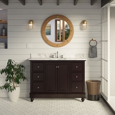 KitchenBathCollection Bella 48" Bathroom Vanity with Carrara Marble Top