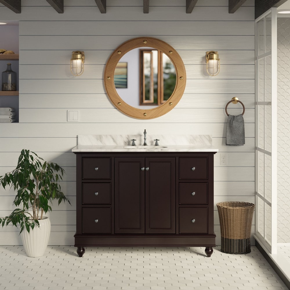 KitchenBathCollection Bella 48" Bathroom Vanity with Carrara Marble Top