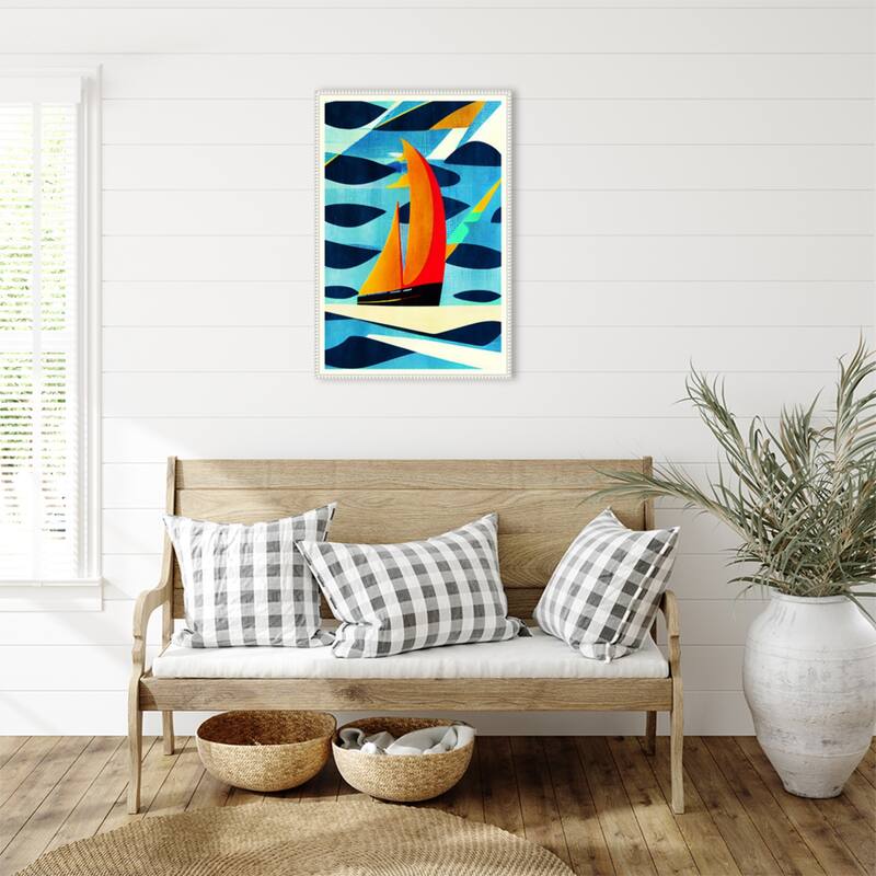 Blue Coast by Bo Anderson Framed Canvas Wall Art Print - Sylvie Beaded White