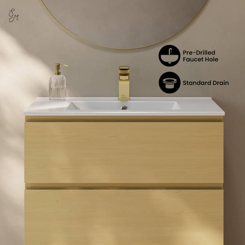 Liberte 30" Freestanding Bathroom Vanity In Natural Oak With Sink Top - 30