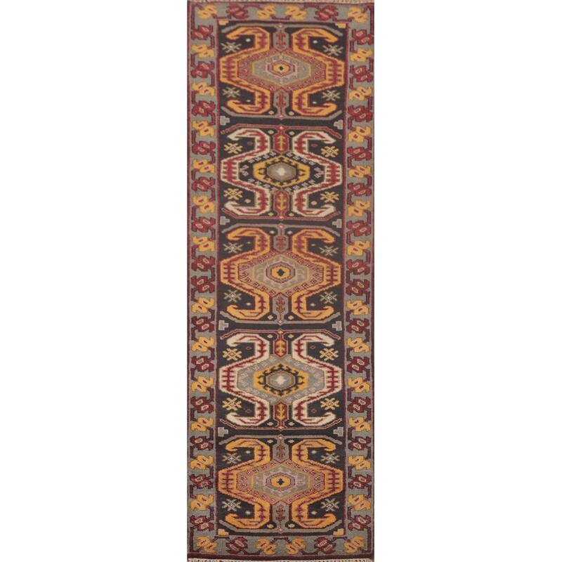 Kazak Runner Rug Hand-Knotted Wool Carpet - 2'6"x 9'8"