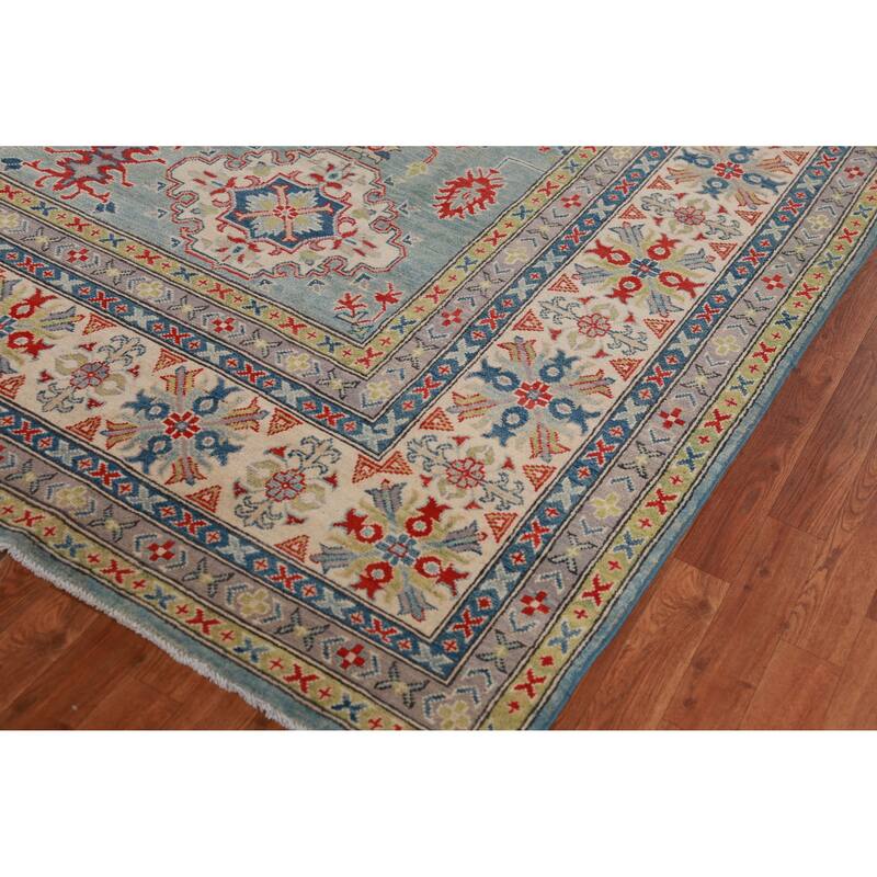 Hand Knotted Oriental 100% Wool Carpet Traditional Geometric Navy Blue & Blues Kazak Area Rug - 16' 6'' X 9' 7''