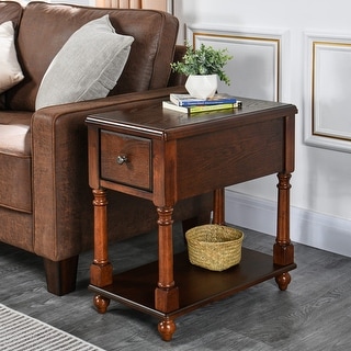 Narrow End Table with Drawer, Solid Wood Sofa Side Table with Storage ...