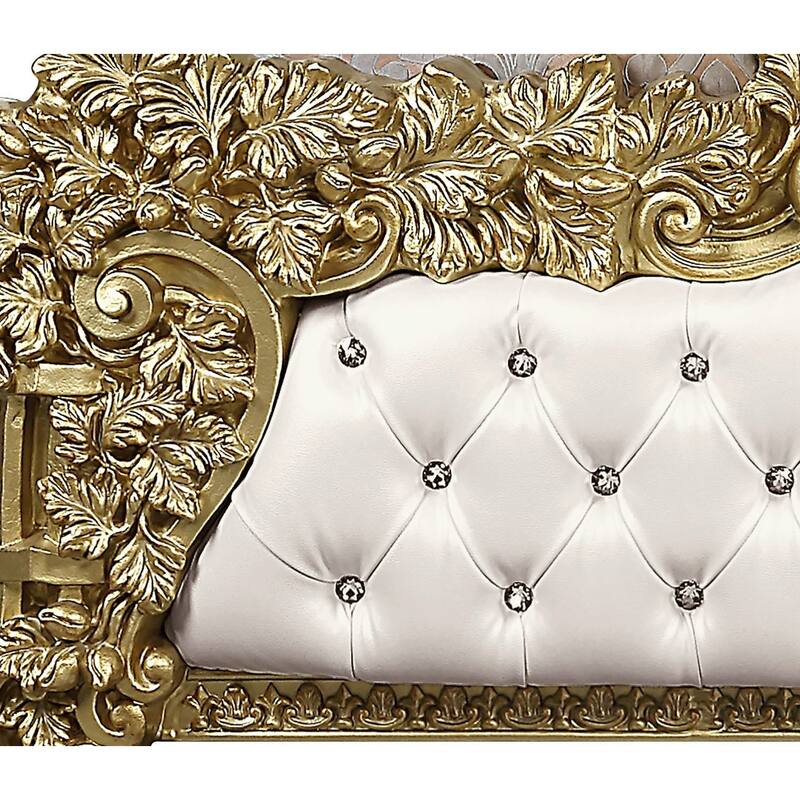 Heverford White and Gold Eastern King Scrolled Floral Bed